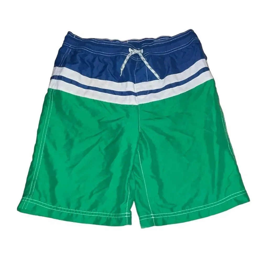 Lands' End Blue & Green Striped Swimsuit Board Shorts